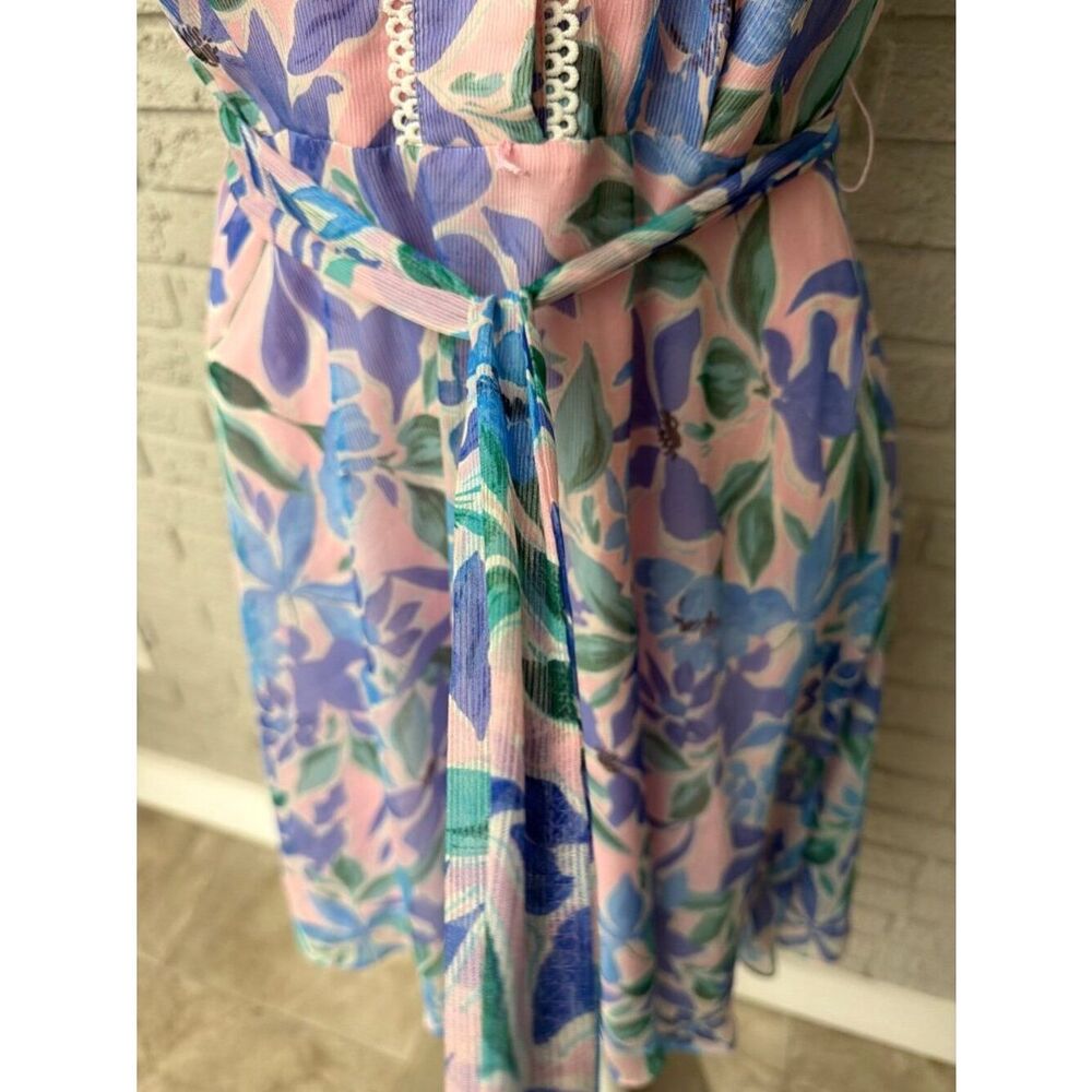 Tahari ASL Women’s Shadow-Stripe Floral Print Belted Dress Size 4 - Picture 10 of 13